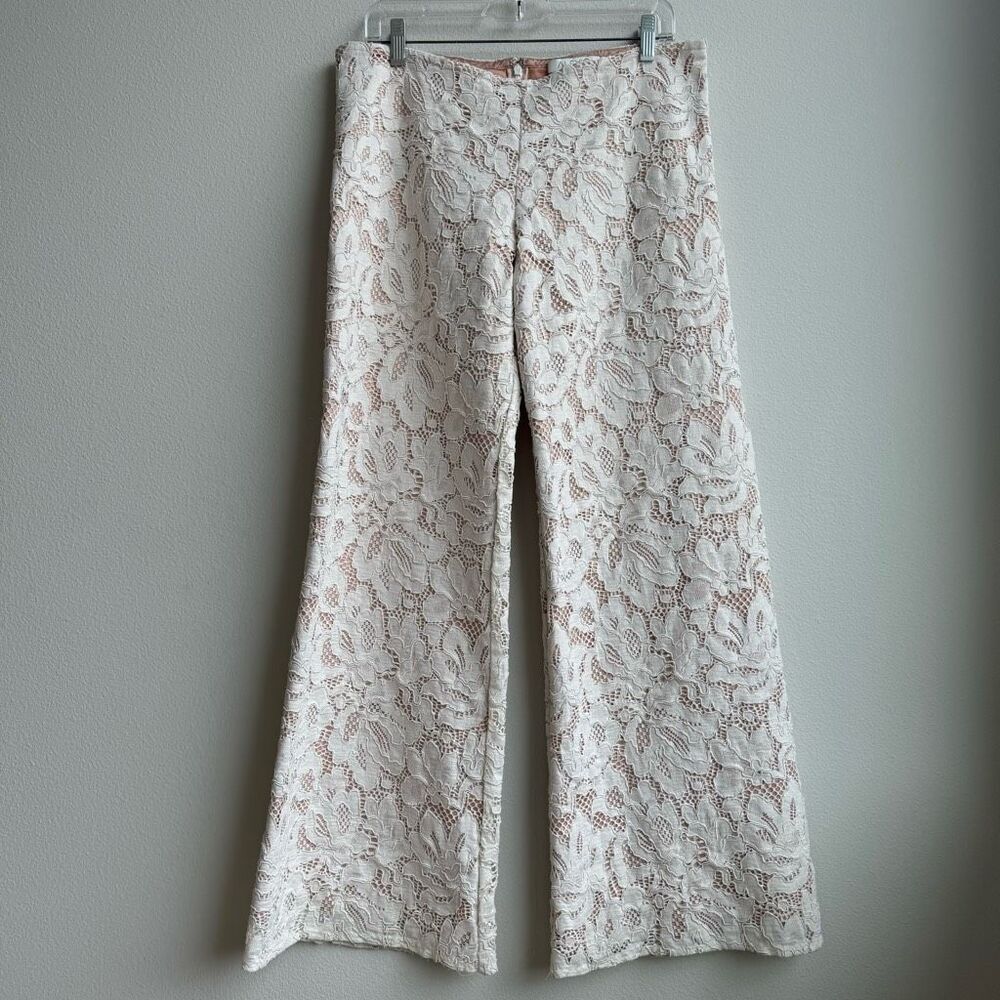 ALEXIS White Cream Lace Bridal Trouser Wide Leg Pants Bachlorette Size Large